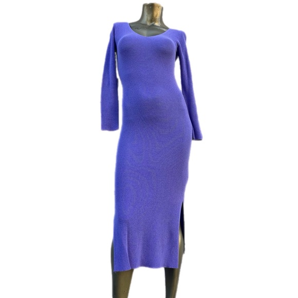 NWT Callahan Lila viscose/cotton Knit Side Slit long-sleeve V-neck Midi Dress XS - Picture 6 of 10